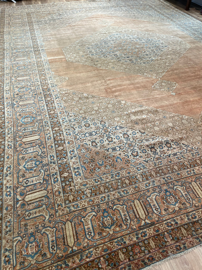 EXTRAORDINARY Palatial Antique Persian Hajijalili Tabriz | Timeless with Soft Aged Hues of Rust, Slate, Taupe, Indigo | 12 x 17