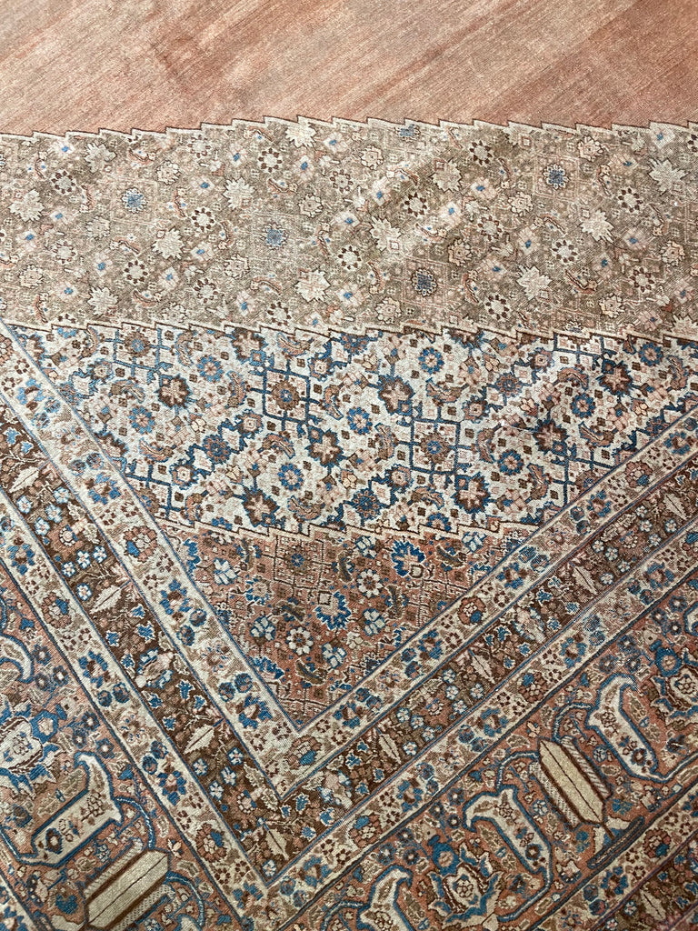 EXTRAORDINARY Palatial Antique Persian Hajijalili Tabriz | Timeless with Soft Aged Hues of Rust, Slate, Taupe, Indigo | 12 x 17