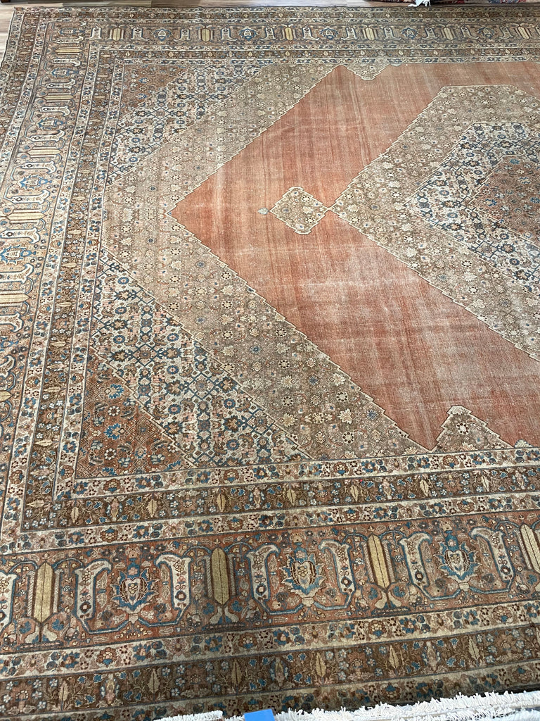 EXTRAORDINARY Palatial Antique Persian Hajijalili Tabriz | Timeless with Soft Aged Hues of Rust, Slate, Taupe, Indigo | 12 x 17