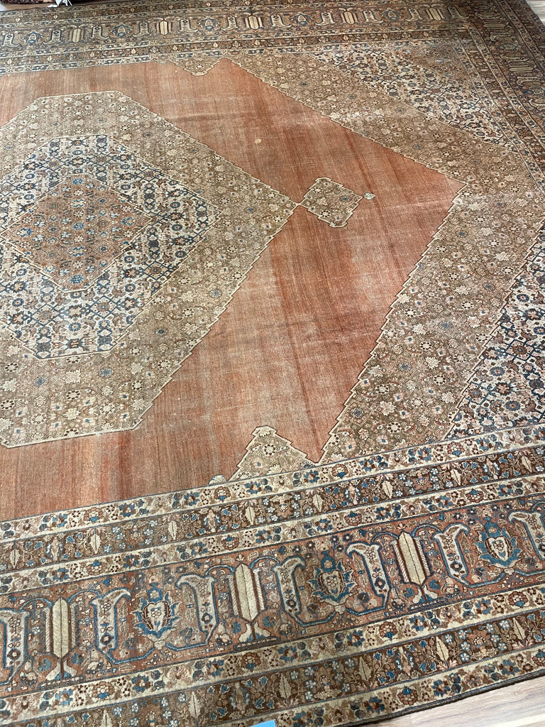 EXTRAORDINARY Palatial Antique Persian Hajijalili Tabriz | Timeless with Soft Aged Hues of Rust, Slate, Taupe, Indigo | 12 x 17