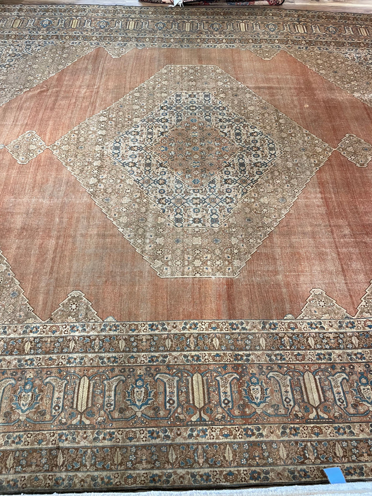 EXTRAORDINARY Palatial Antique Persian Hajijalili Tabriz | Timeless with Soft Aged Hues of Rust, Slate, Taupe, Indigo | 12 x 17