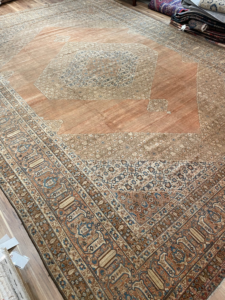 EXTRAORDINARY Palatial Antique Persian Hajijalili Tabriz | Timeless with Soft Aged Hues of Rust, Slate, Taupe, Indigo | 12 x 17