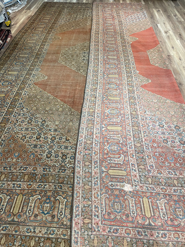 EXTRAORDINARY Palatial Antique Persian Hajijalili Tabriz | Timeless with Soft Aged Hues of Rust, Slate, Taupe, Indigo | 12 x 17