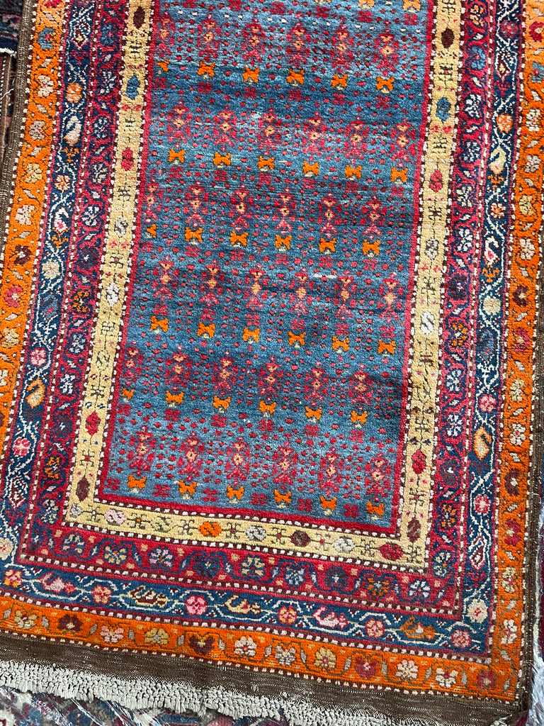 SOLD | MAGNIFICENT Vintage Runner with Lush Wool filled with Glacier Steel Blues & Sunset Hues | 3.4 x 12.9