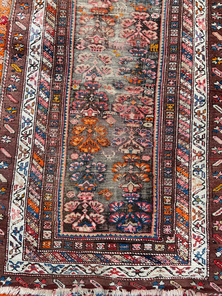 LOVELY Antique Kurdish Runner with Oxidized Browns, Pinks, Tangerine & More | 3.2 x 8.9