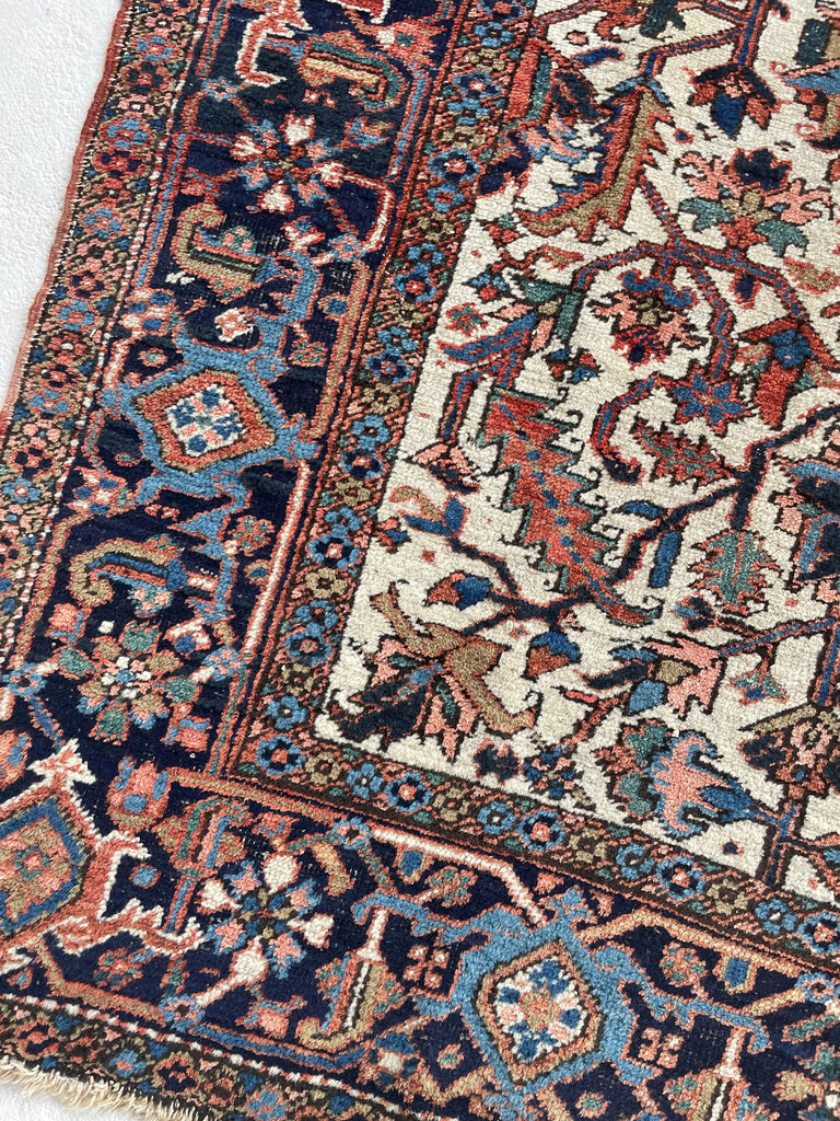 SOLD | REALLY BEAUTIFUL All-Over Eggshell Antique Persian Heriz with Clay, Greens, and More! | 7 x 10