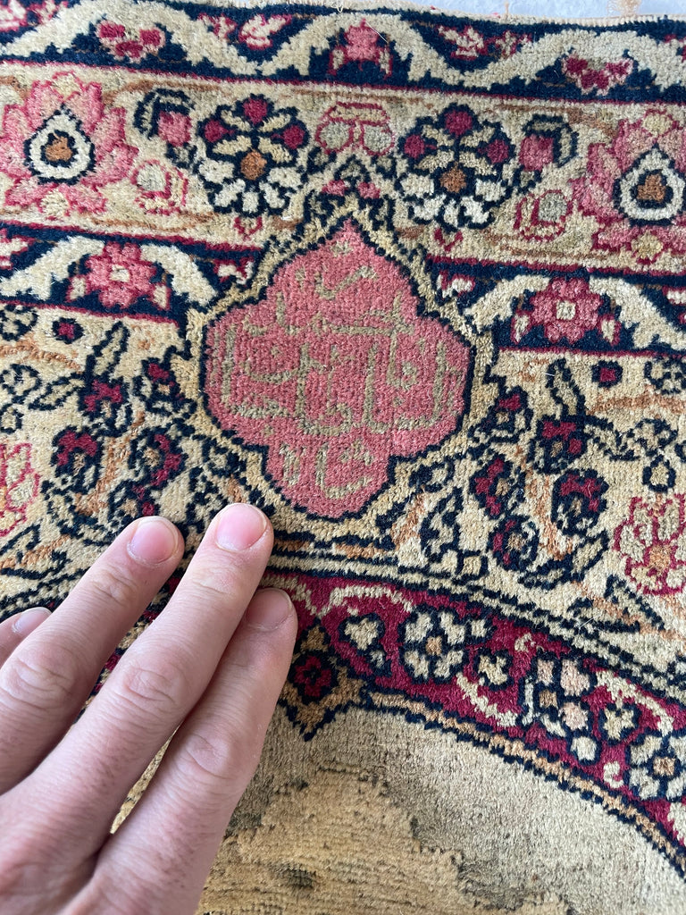 The BANKSY OF RUGS |  Antique Kerman Lavar | Signed Piece, Cool Story | 2 x 2.9