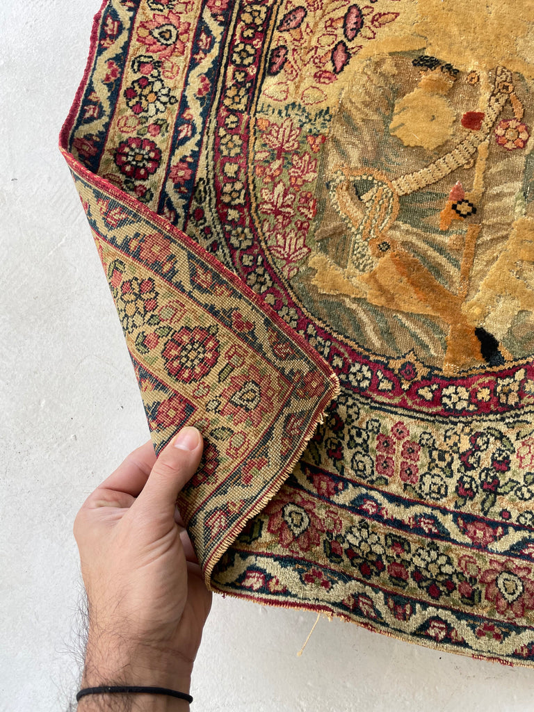 The BANKSY OF RUGS |  Antique Kerman Lavar | Signed Piece, Cool Story | 2 x 2.9