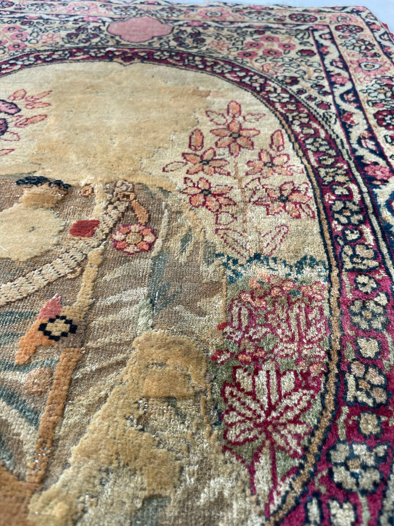 The BANKSY OF RUGS |  Antique Kerman Lavar | Signed Piece, Cool Story | 2 x 2.9