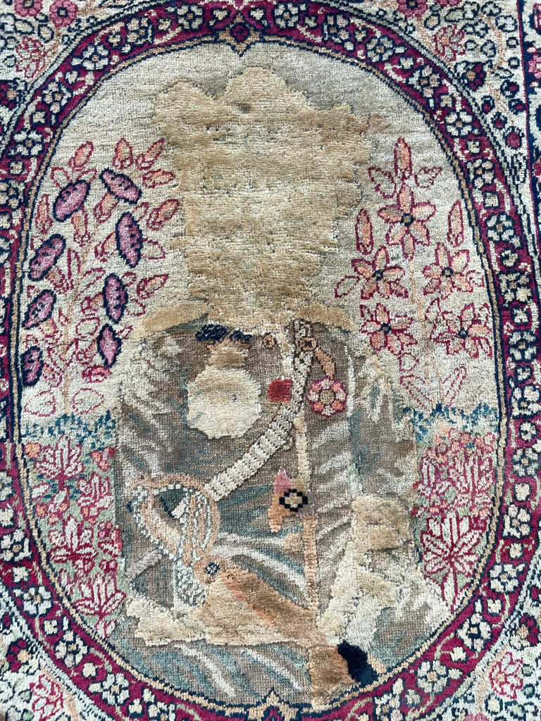 The BANKSY OF RUGS |  Antique Kerman Lavar | Signed Piece, Cool Story | 2 x 2.9