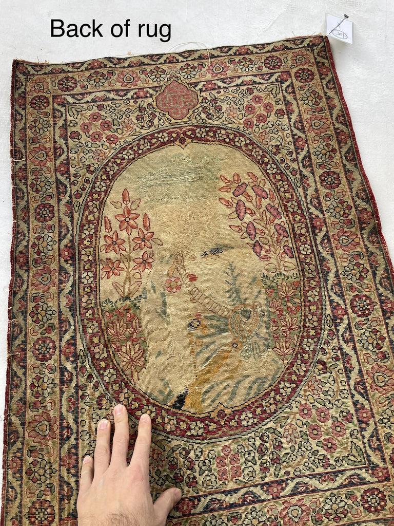 The BANKSY OF RUGS |  Antique Kerman Lavar | Signed Piece, Cool Story | 2 x 2.9