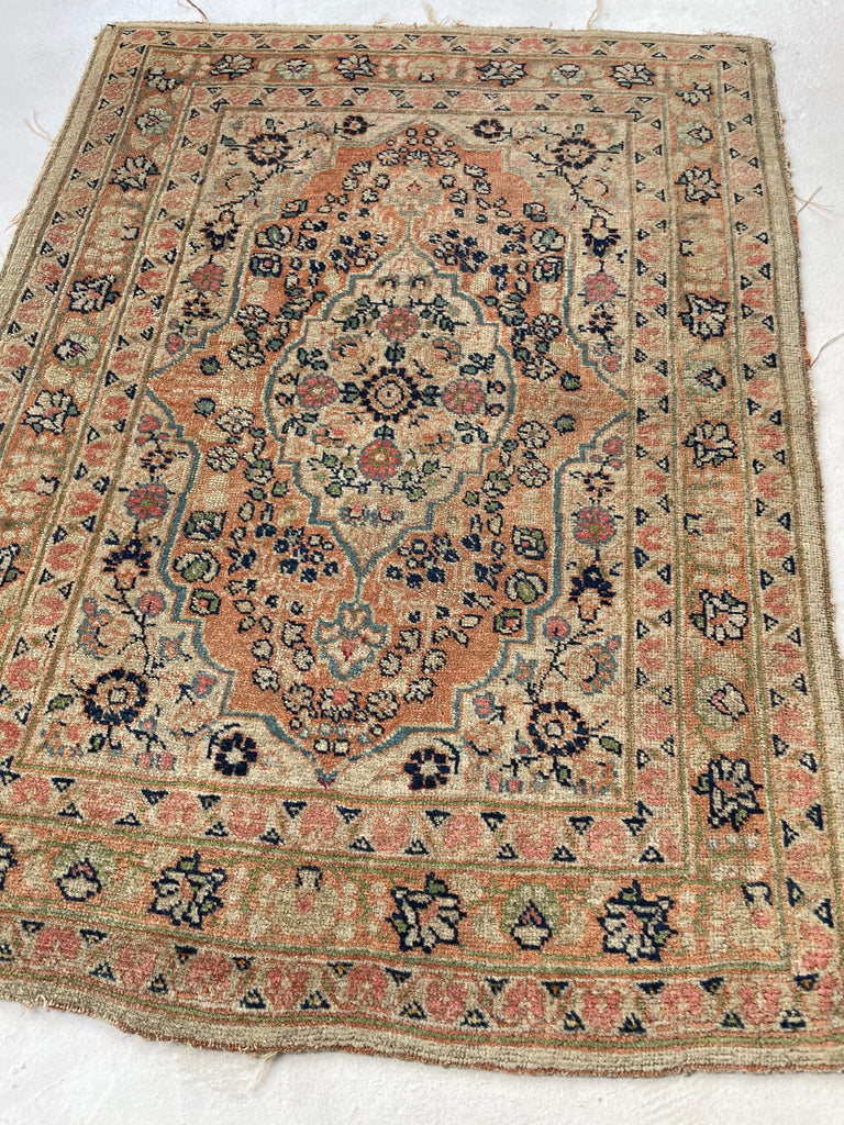CANTALOUP & TAUPE Antique Haji Jalili Tabriz Rug Mat | 2 x 2.5