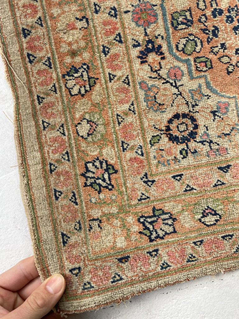 CANTALOUP & TAUPE Antique Haji Jalili Tabriz Rug Mat | 2 x 2.5