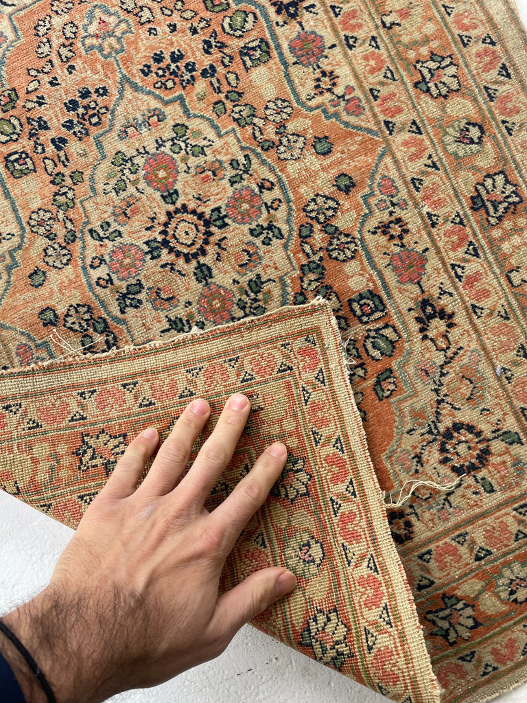 CANTALOUP & TAUPE Antique Haji Jalili Tabriz Rug Mat | 2 x 2.5