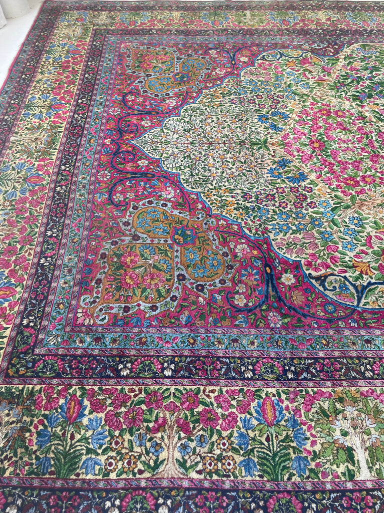 SPECTACLE Antique Kerman Lavar | MILLEFLEUR & CYPRESS TREE OF LIFE | Spectrum Color Palette | 11.4 x 14.5