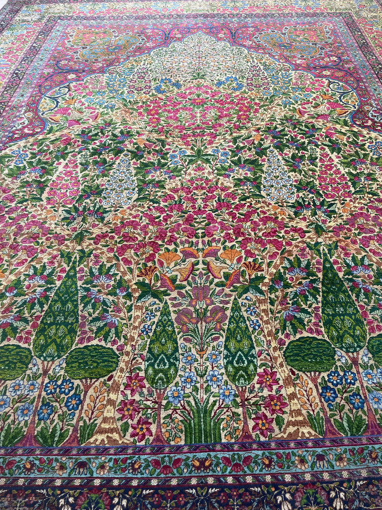 SPECTACLE Antique Kerman Lavar | MILLEFLEUR & CYPRESS TREE OF LIFE | Spectrum Color Palette | 11.4 x 14.5