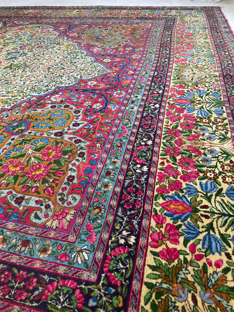 SPECTACLE Antique Kerman Lavar | MILLEFLEUR & CYPRESS TREE OF LIFE | Spectrum Color Palette | 11.4 x 14.5