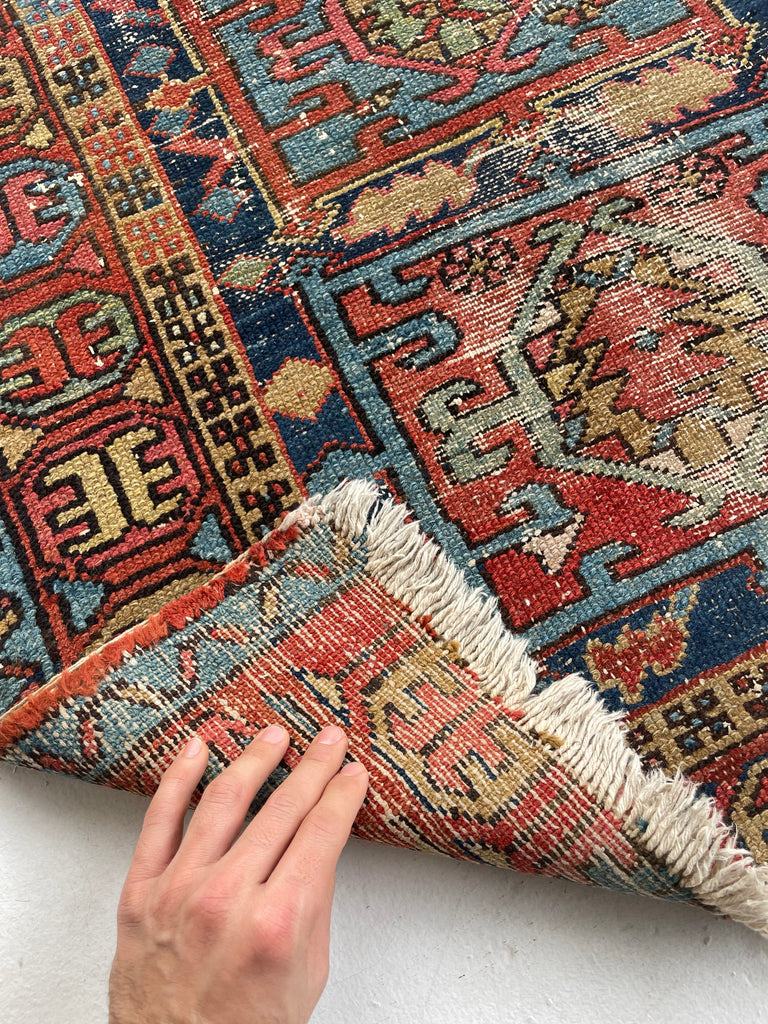 FUNKY Boxed Tri-Medallion Antique Persian Northwest Karaja | Lovely Muted Dyes | 3.1 x 4.2