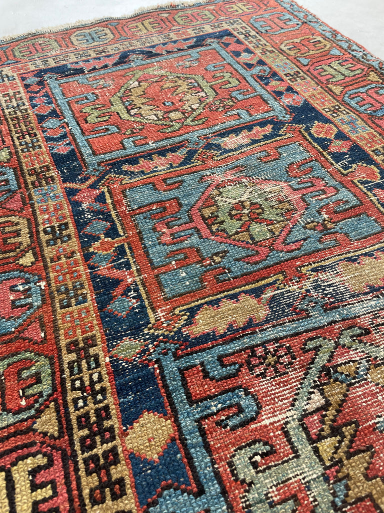 FUNKY Boxed Tri-Medallion Antique Persian Northwest Karaja | Lovely Muted Dyes | 3.1 x 4.2