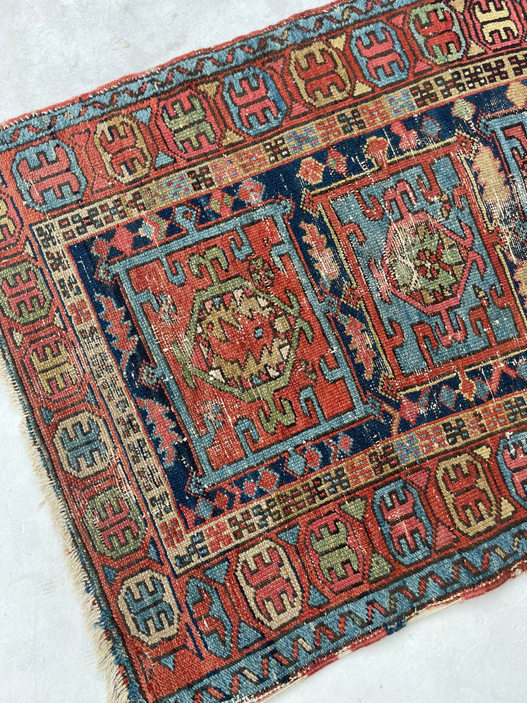 FUNKY Boxed Tri-Medallion Antique Persian Northwest Karaja | Lovely Muted Dyes | 3.1 x 4.2