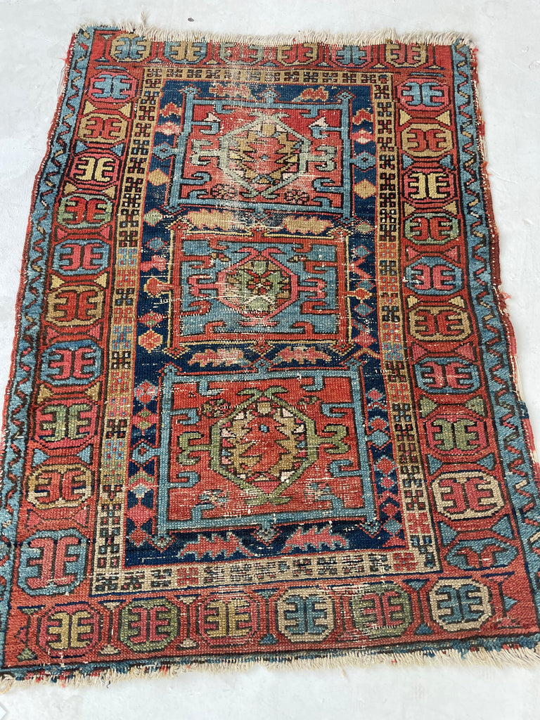 FUNKY Boxed Tri-Medallion Antique Persian Northwest Karaja | Lovely Muted Dyes | 3.1 x 4.2