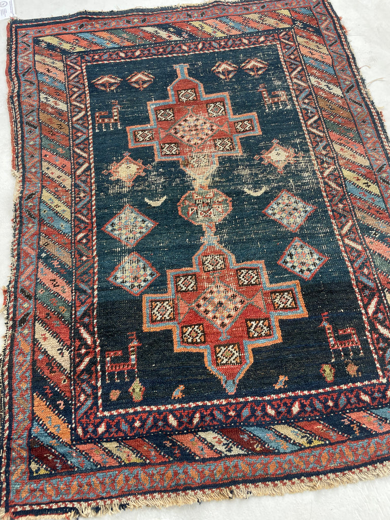 SOLD | STUNNING Moody Antique Afshar Inspired by Horse Saddle Designs | HORSE LOVER'S RUG | 3.3 x 4.4
