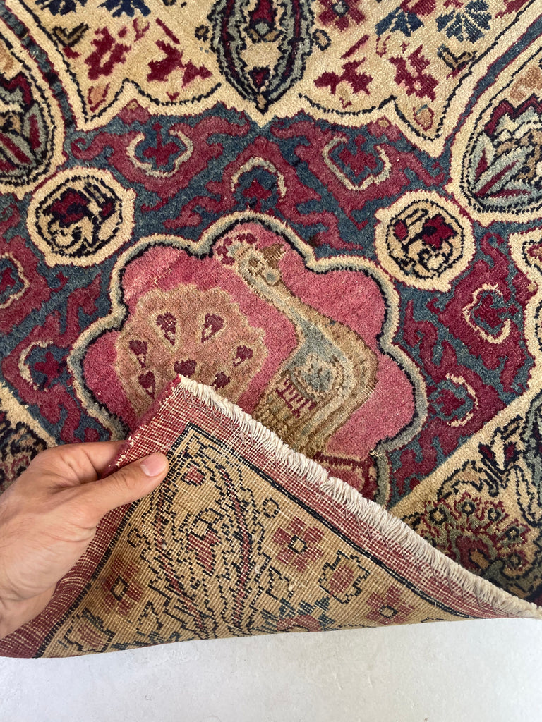 COLLECTOR'S ROYAL PEACOCK KERMAN | Duel Cypress Tree of Life with Persian Poetry Written in Kufic Text | 9 x 11.8