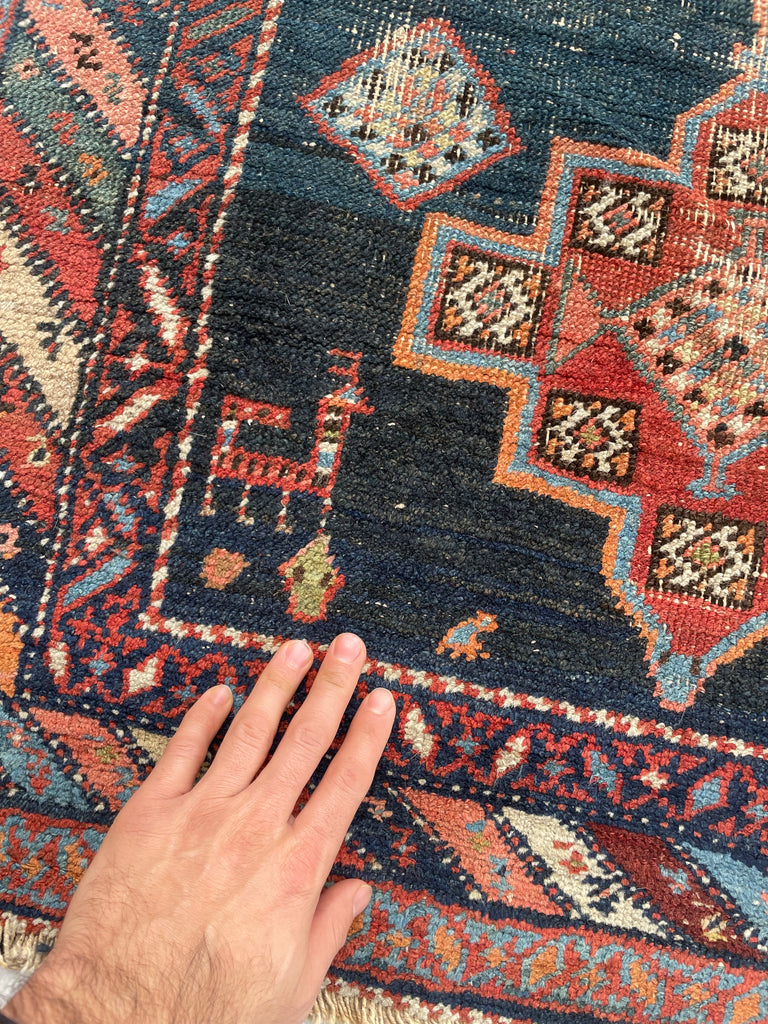 SOLD | STUNNING Moody Antique Afshar Inspired by Horse Saddle Designs | HORSE LOVER'S RUG | 3.3 x 4.4