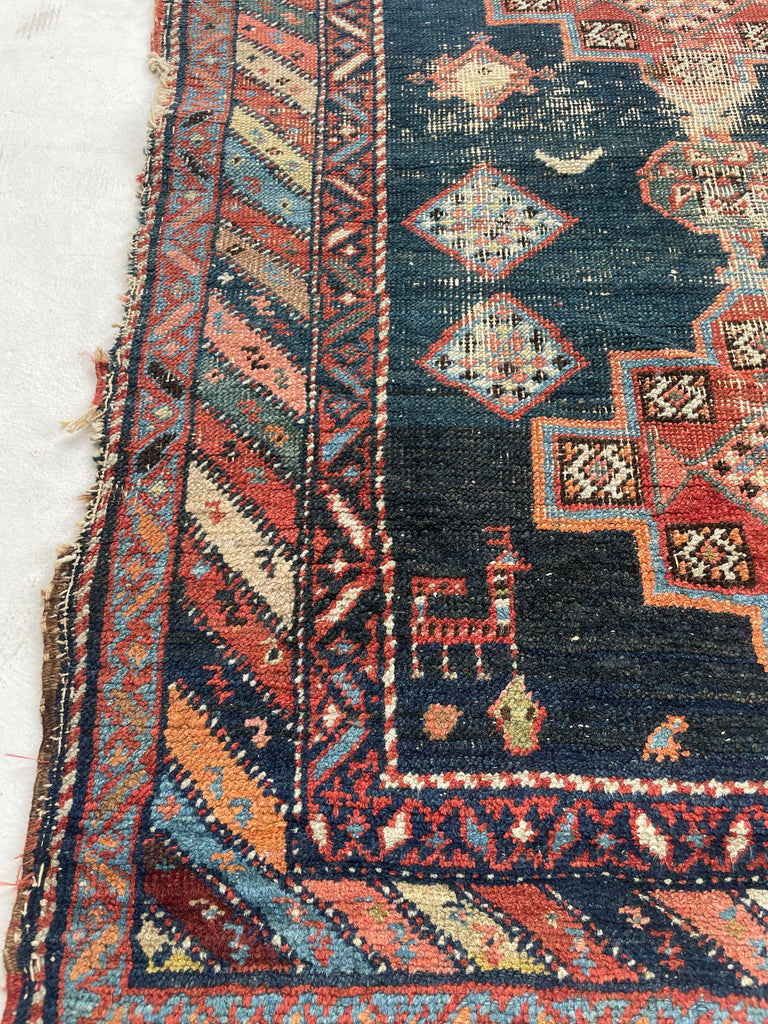 SOLD | STUNNING Moody Antique Afshar Inspired by Horse Saddle Designs | HORSE LOVER'S RUG | 3.3 x 4.4