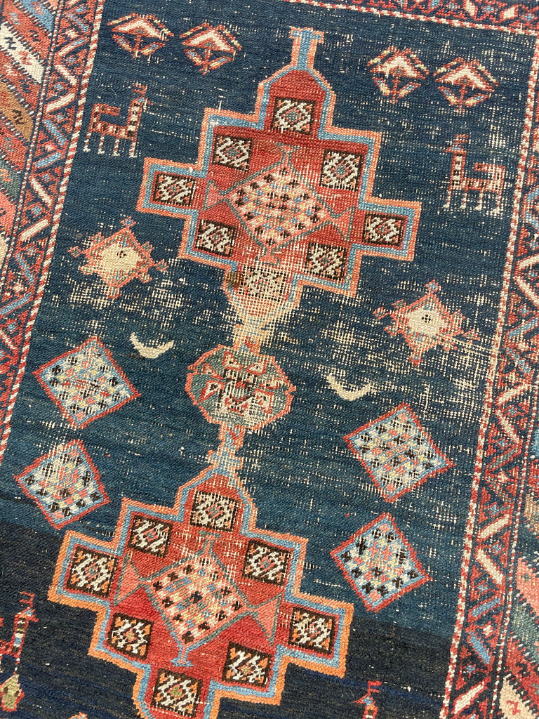 SOLD | STUNNING Moody Antique Afshar Inspired by Horse Saddle Designs | HORSE LOVER'S RUG | 3.3 x 4.4