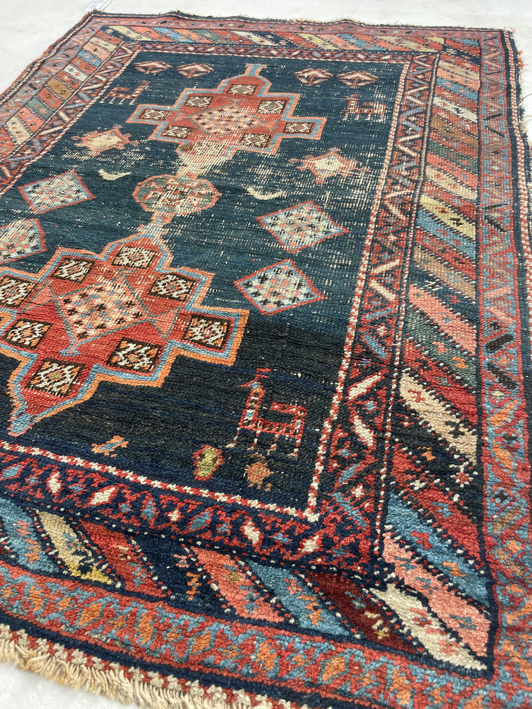 SOLD | STUNNING Moody Antique Afshar Inspired by Horse Saddle Designs | HORSE LOVER'S RUG | 3.3 x 4.4
