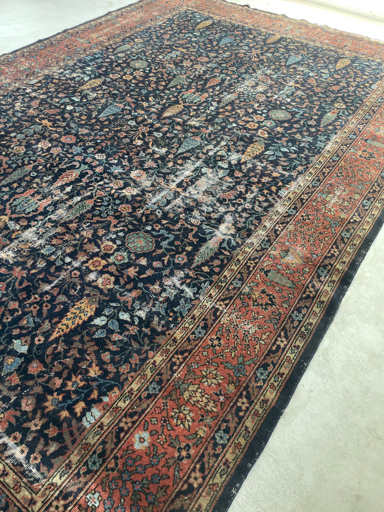 RARE SIZE & GORGEOUS Vintage Turkish GARDEN CARPET | Cypres Forest of Life in Greens, Saffrons Blues & Rust | 9.5 x 14