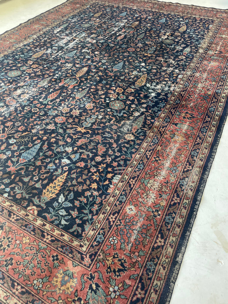RARE SIZE & GORGEOUS Vintage Turkish GARDEN CARPET | Cypres Forest of Life in Greens, Saffrons Blues & Rust | 9.5 x 14