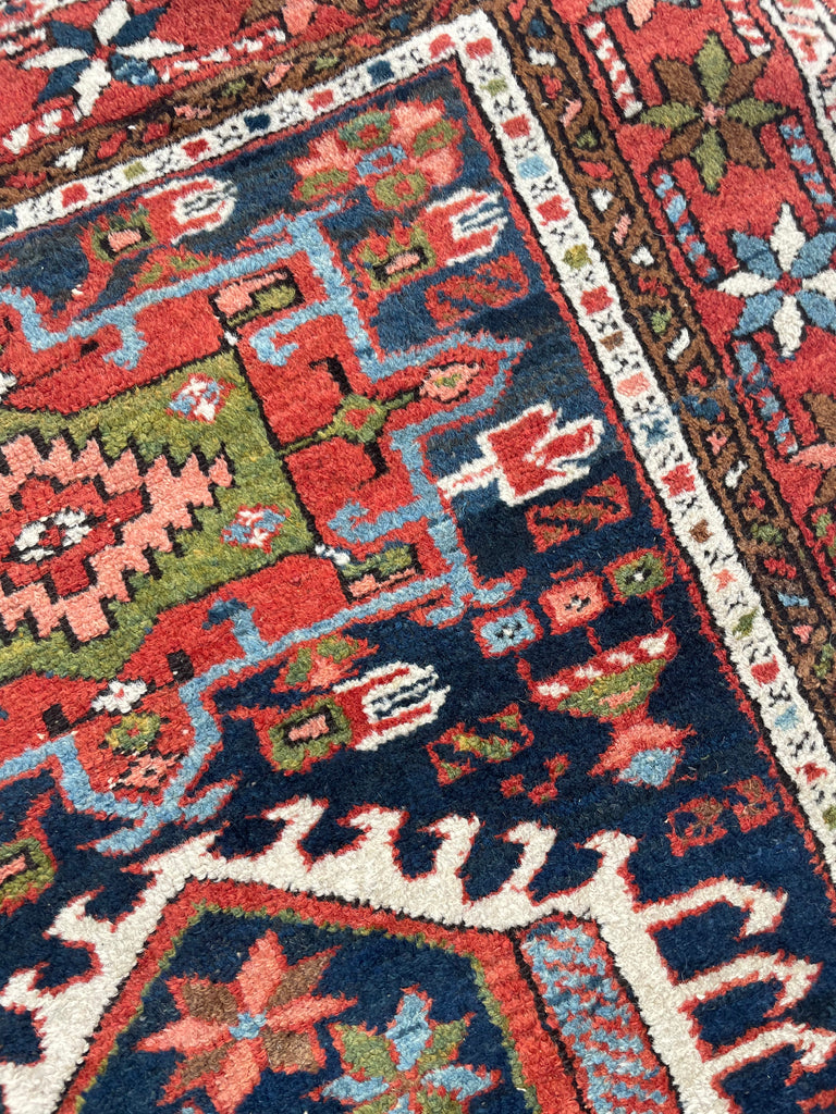 SOLD | MOODY Indigo & Avocado Antique Karaja | Super Fine Weave | 3.4 x 4.6
