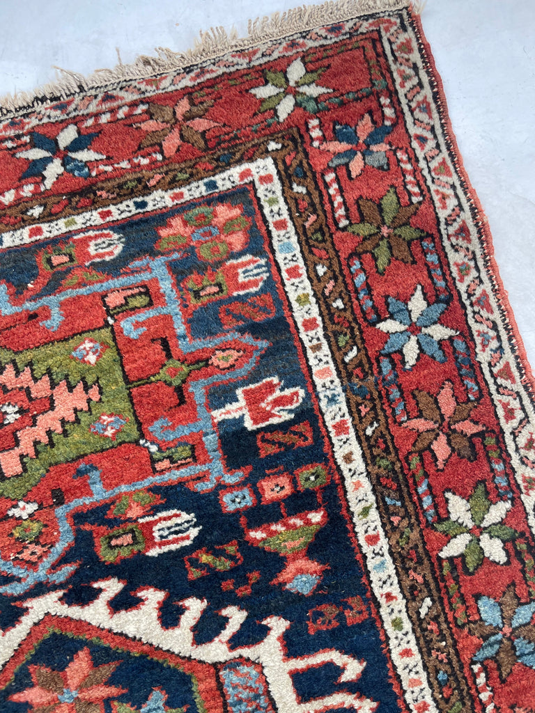 SOLD | MOODY Indigo & Avocado Antique Karaja | Super Fine Weave | 3.4 x 4.6