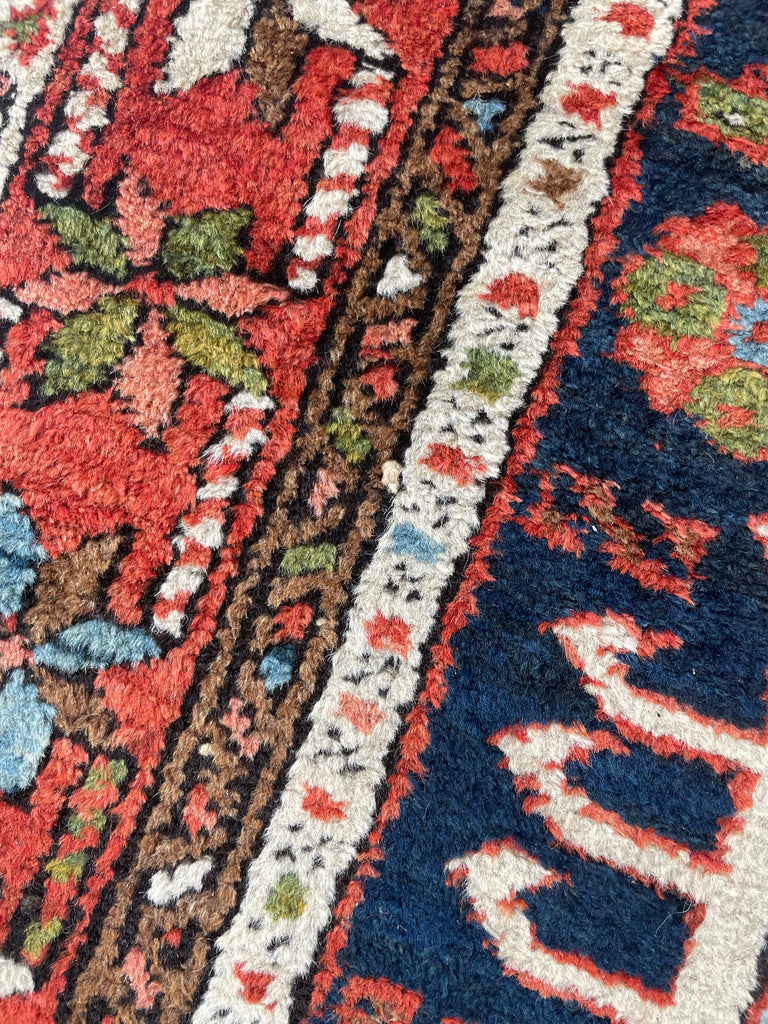 SOLD | MOODY Indigo & Avocado Antique Karaja | Super Fine Weave | 3.4 x 4.6