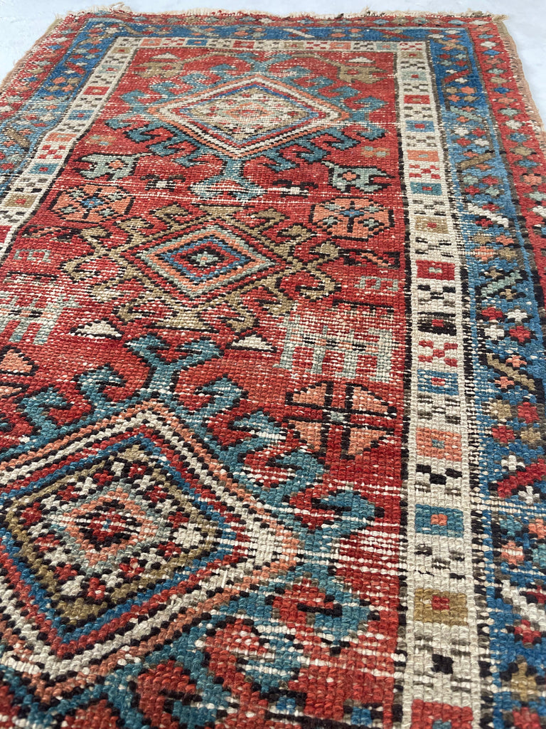 SOLD | CHARMING Antique Village Karaja Rug/Fragment | Mystical Protective Animals | 2.7 x 4.1