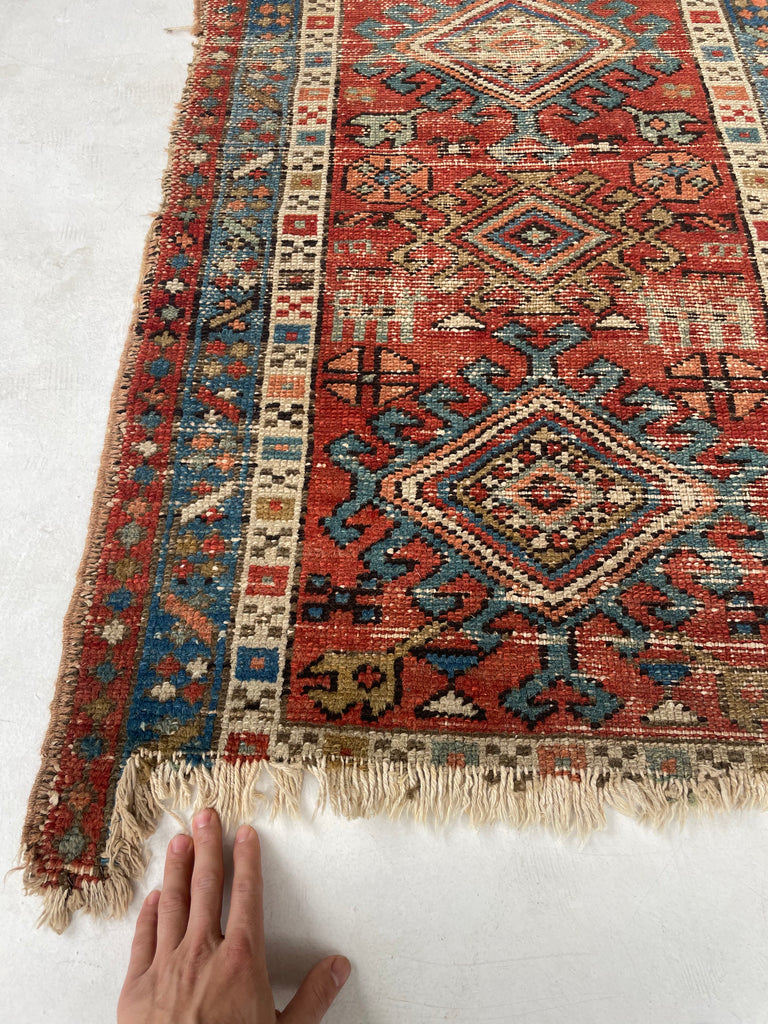 SOLD | CHARMING Antique Village Karaja Rug/Fragment | Mystical Protective Animals | 2.7 x 4.1