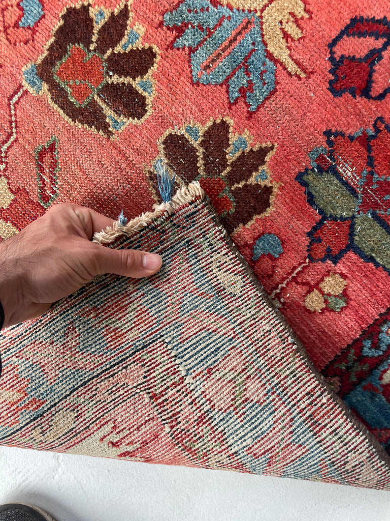 SOLD | ENCHANTING Coral with Ice Blue & GREEN Vintage/Antique Lilihan Sarouk Runner | 2.7 x 9.5