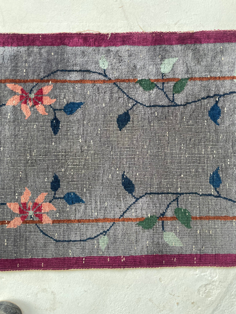 SOLD | ASIAN GARDEN RUNNER | Art Deco Eastern Botanical Beauty with Grey, Plum & Pastels | 2.1 x 7.9