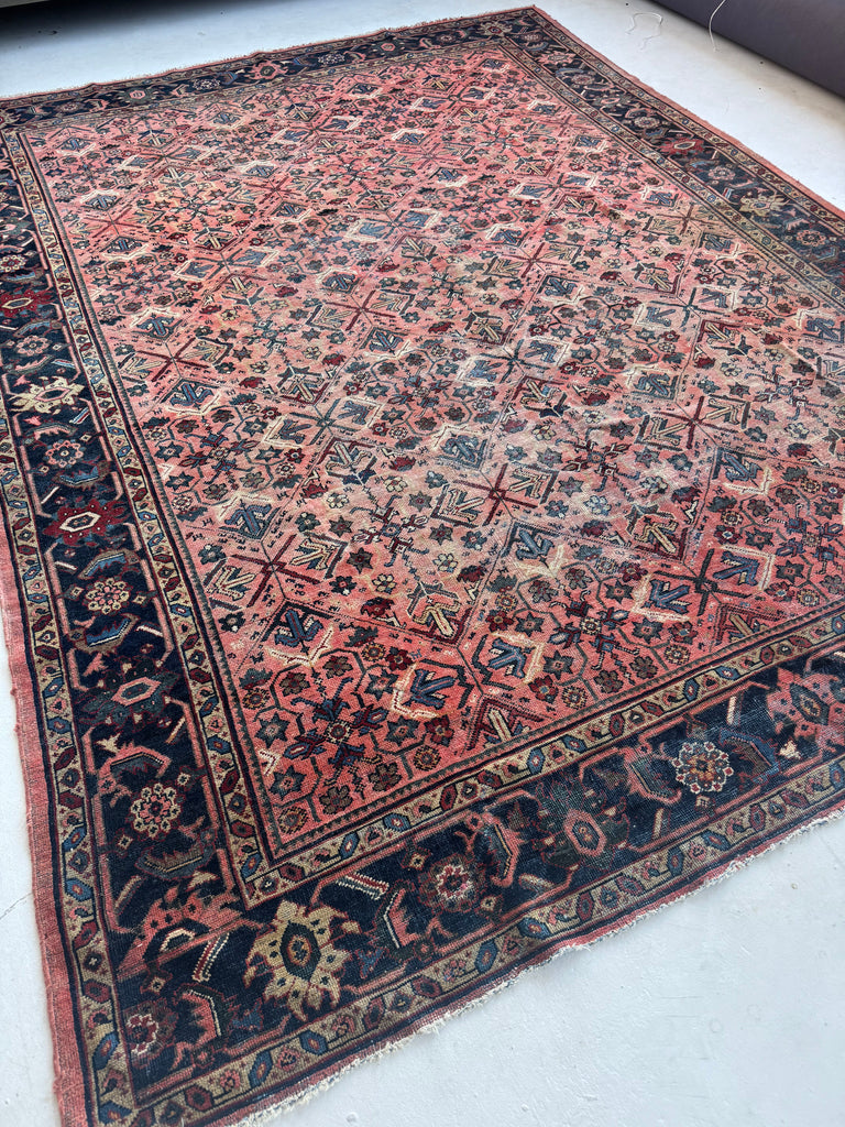 DIVINE Antique Lattice Mahal in Deep Yet Muted Coral, Greens, Taupe, Turquoise, Navy | 9 x 12
