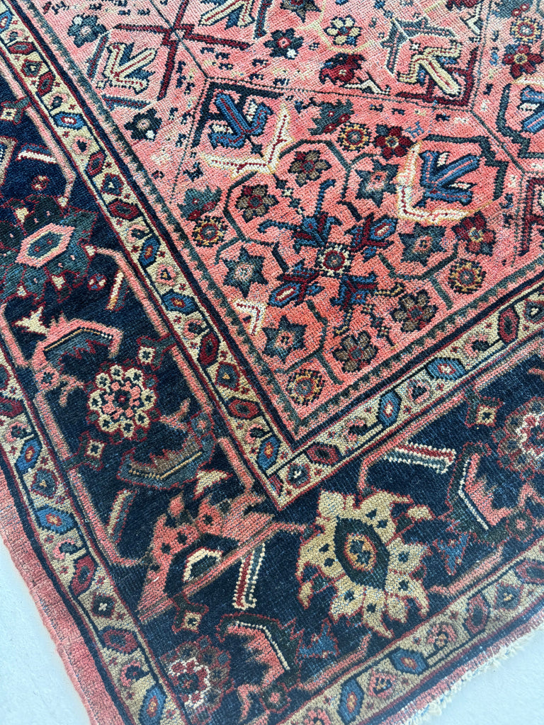 DIVINE Antique Lattice Mahal in Deep Yet Muted Coral, Greens, Taupe, Turquoise, Navy | 9 x 12