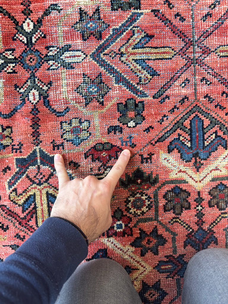 DIVINE Antique Lattice Mahal in Deep Yet Muted Coral, Greens, Taupe, Turquoise, Navy | 9 x 12
