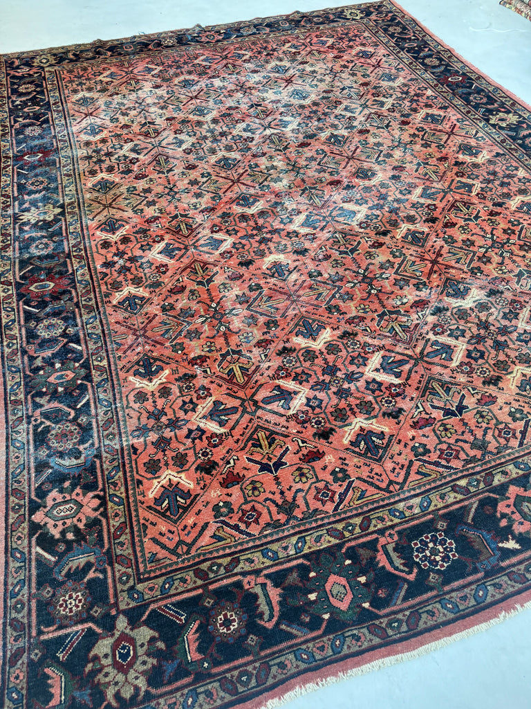 DIVINE Antique Lattice Mahal in Deep Yet Muted Coral, Greens, Taupe, Turquoise, Navy | 9 x 12