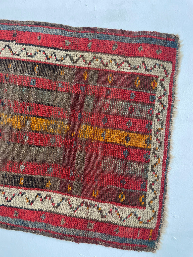 Unique Worn Pure Wool Striped Caucasian Antique Rug Mat | 1.9 x 2.9