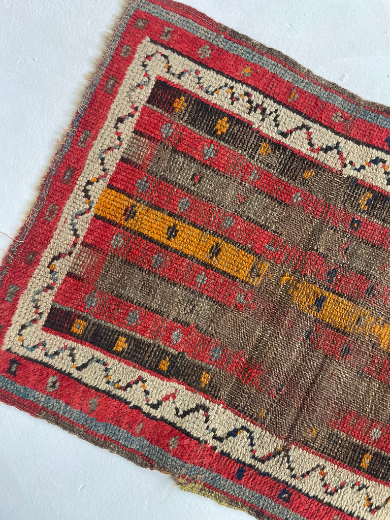 Unique Worn Pure Wool Striped Caucasian Antique Rug Mat | 1.9 x 2.9
