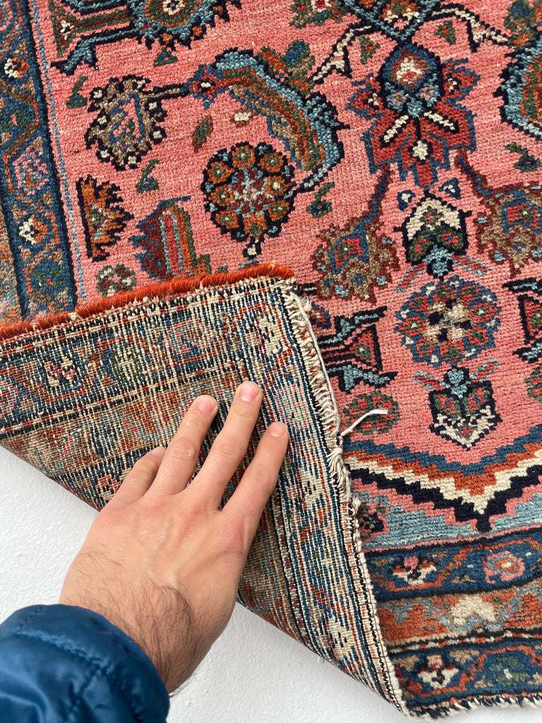 RESERVED FOR CHERI*** STUNNING Antique Hamadan Rug | Coral-Pink & Sky Blue Water Garden | 2.7 x 3.4