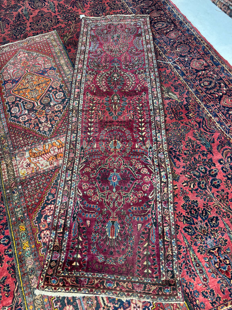 SOLD | PAINTED PERSIAN PLUM Antique Sarouk Runner | Amazing size, Gorgeous Marbling Hues | 2.8 x 9