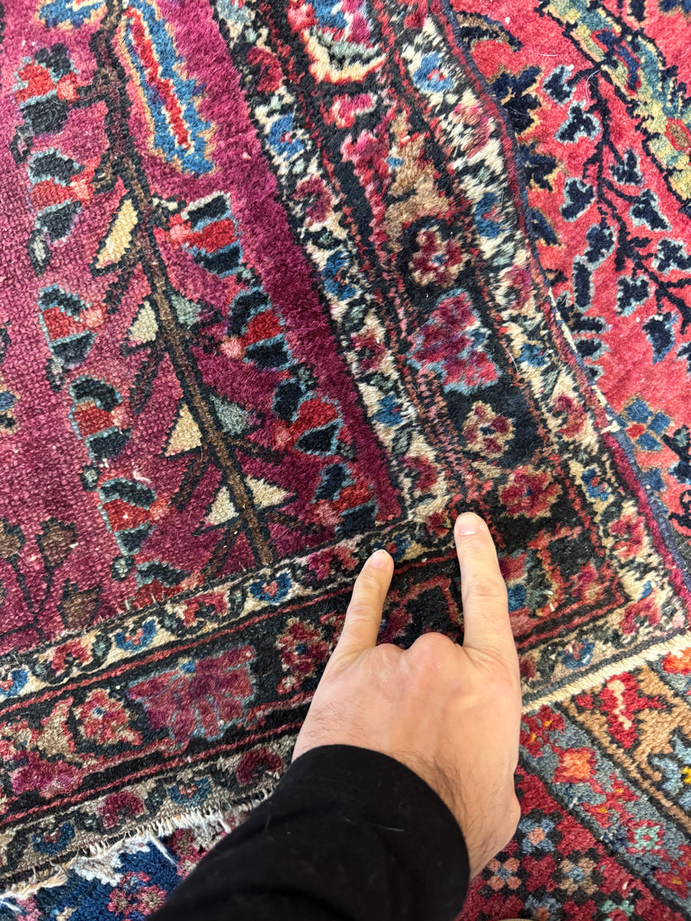 SOLD | PAINTED PERSIAN PLUM Antique Sarouk Runner | Amazing size, Gorgeous Marbling Hues | 2.8 x 9