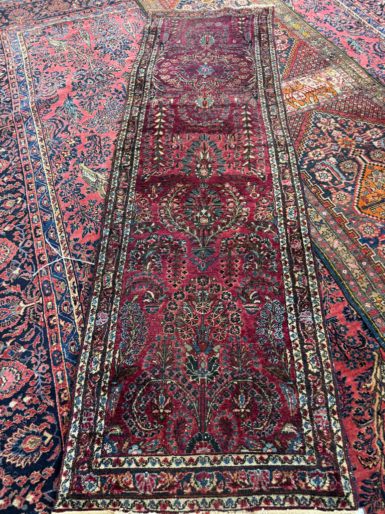 SOLD | PAINTED PERSIAN PLUM Antique Sarouk Runner | Amazing size, Gorgeous Marbling Hues | 2.8 x 9